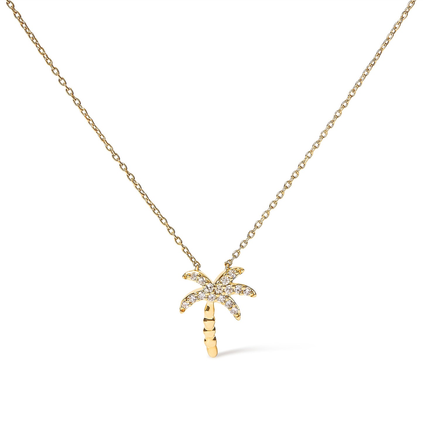 10K Yellow Gold Diamond Palm Tree Pendant Necklace