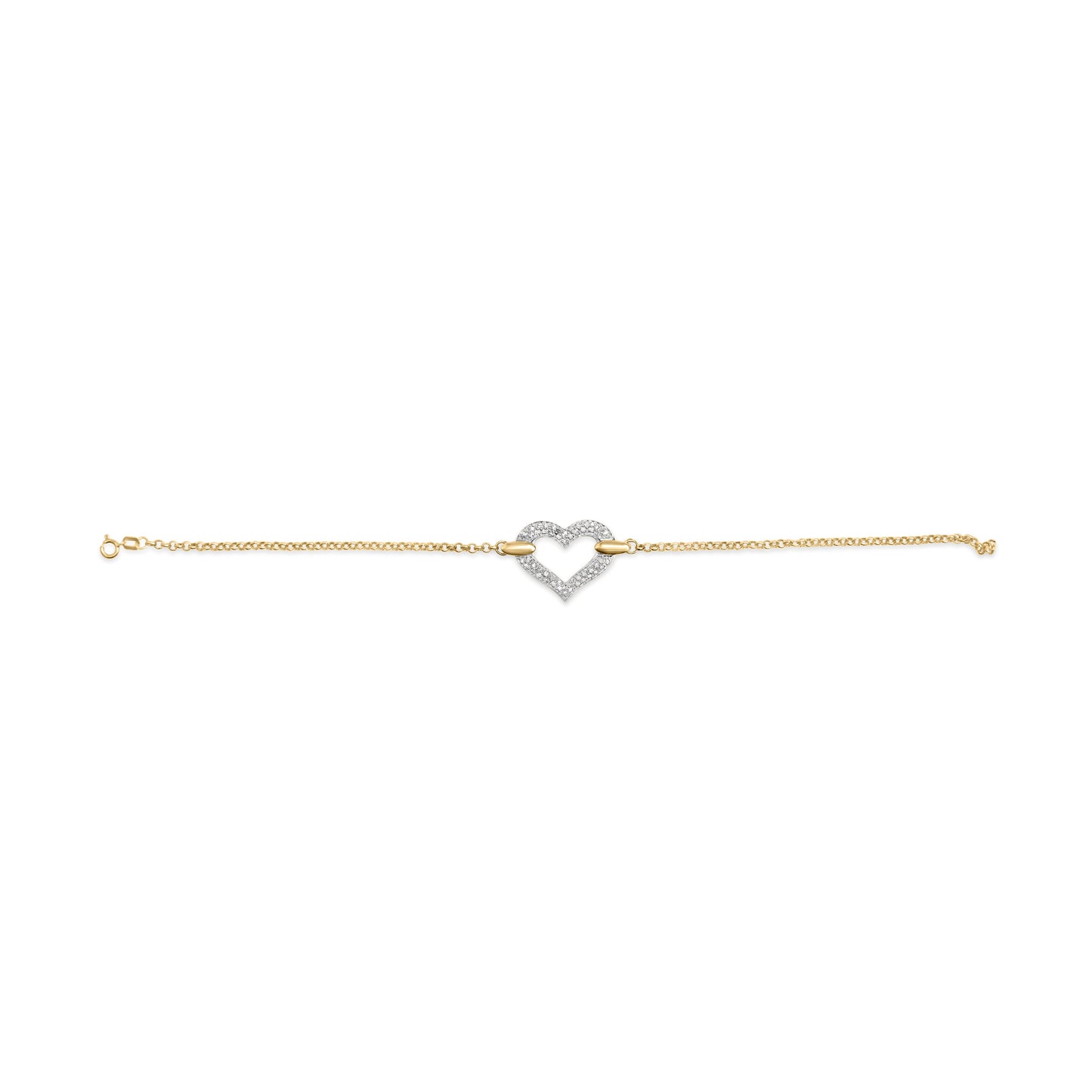 Pulsera de encanto de corazón de diamante de dos tonos de oro de 10K - 1/4 Cttw