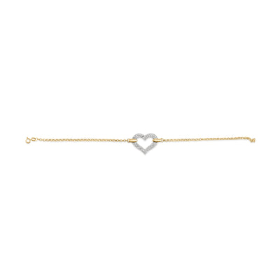 10K Two Tone Gold Diamond Heart Charm Bracelet - 1/4 Cttw