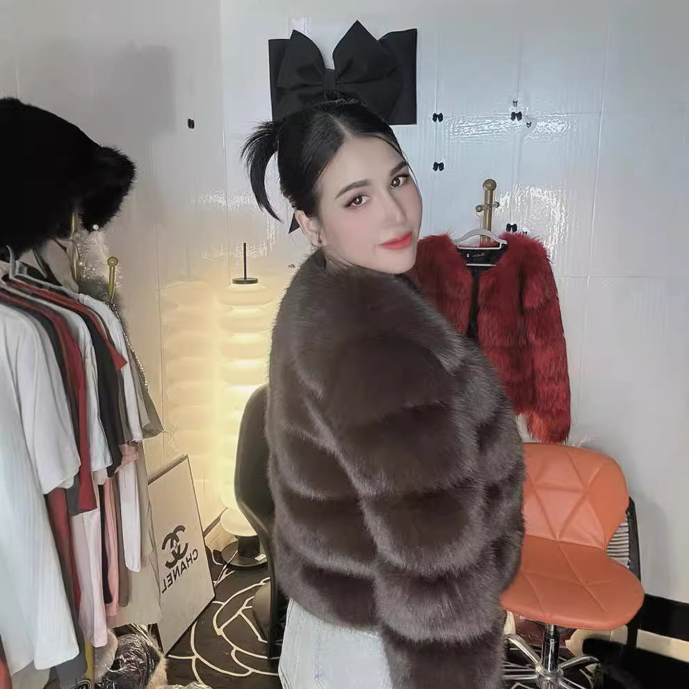 Elegant Faux Fur Patchwork Overcoat