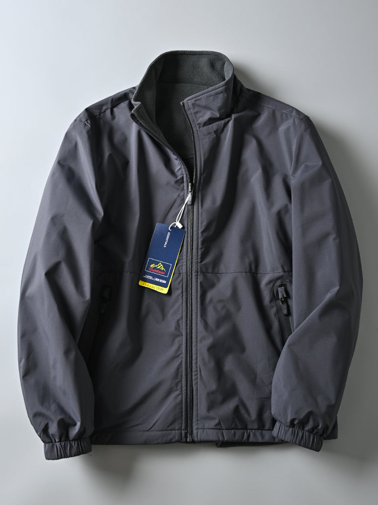 Men's Windproof Waterproof Velvet Jacket with Stand-up Collar