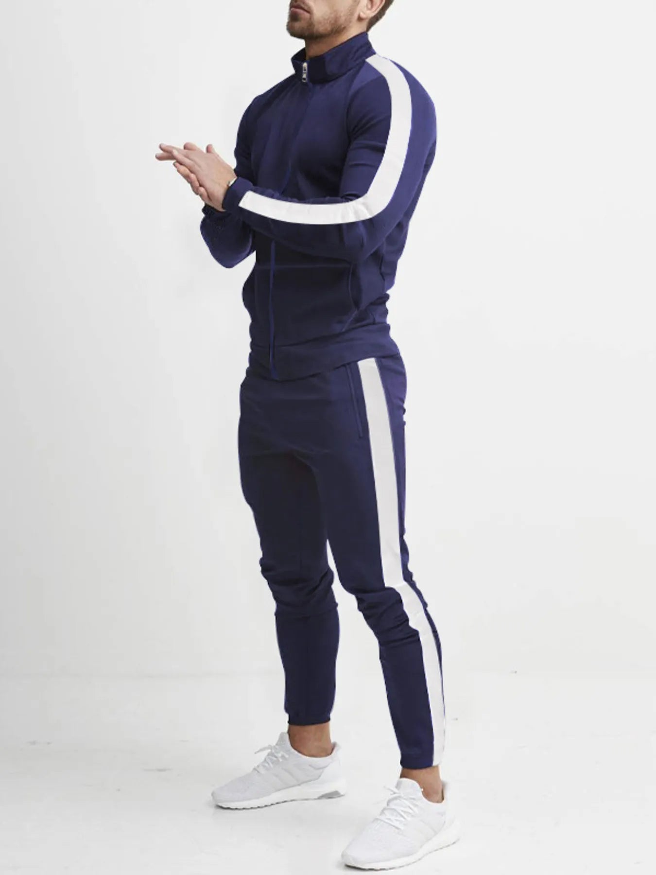 Ensemble de haut zippé et de pantalons à rayures latérales pour hommes grandes tailles