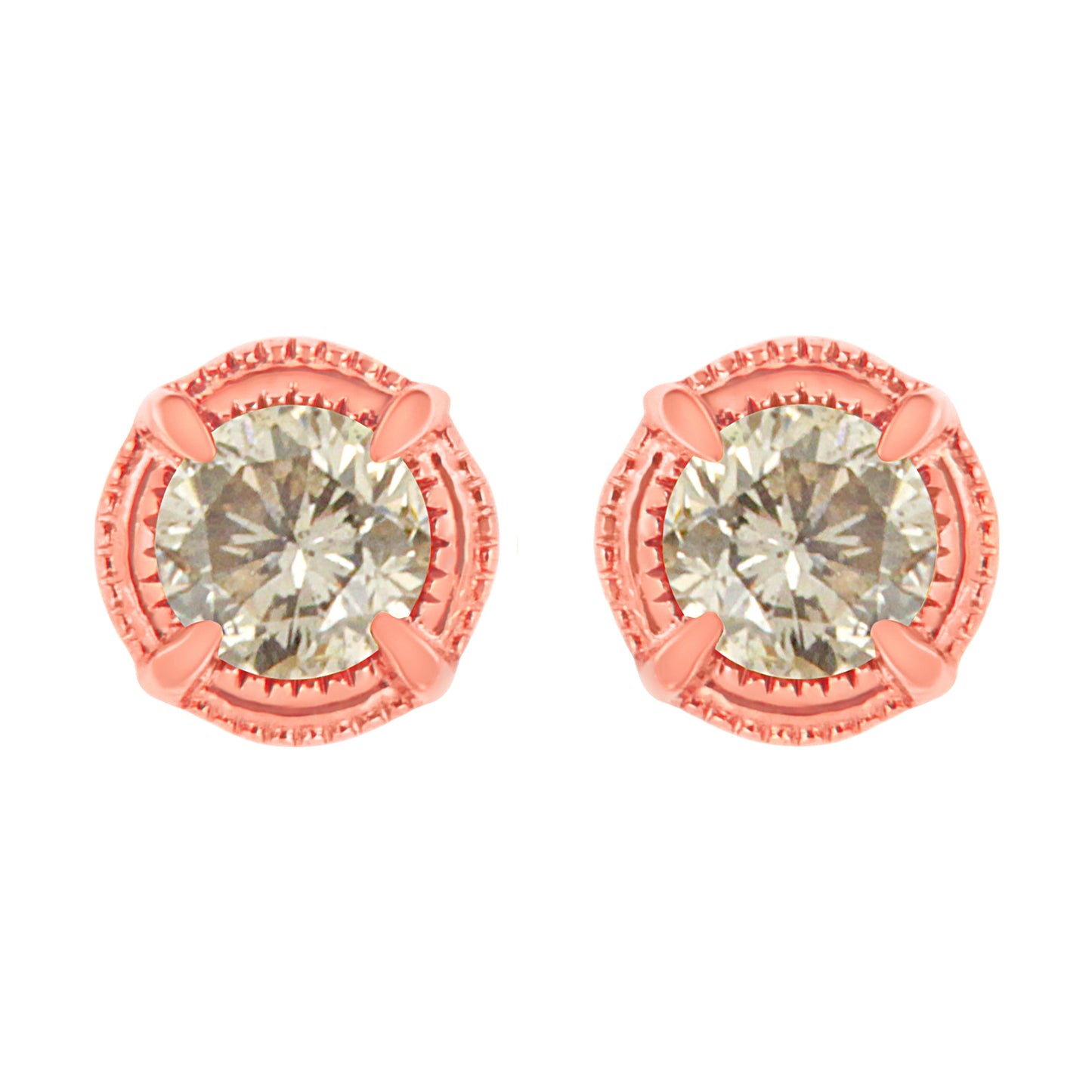 Boucles d'oreilles clous en argent sterling plaqué or jaune 14K avec diamant solitaire
