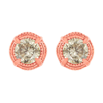 14K Yellow Gold Plated Sterling Silver Diamond Solitaire Stud Earrings