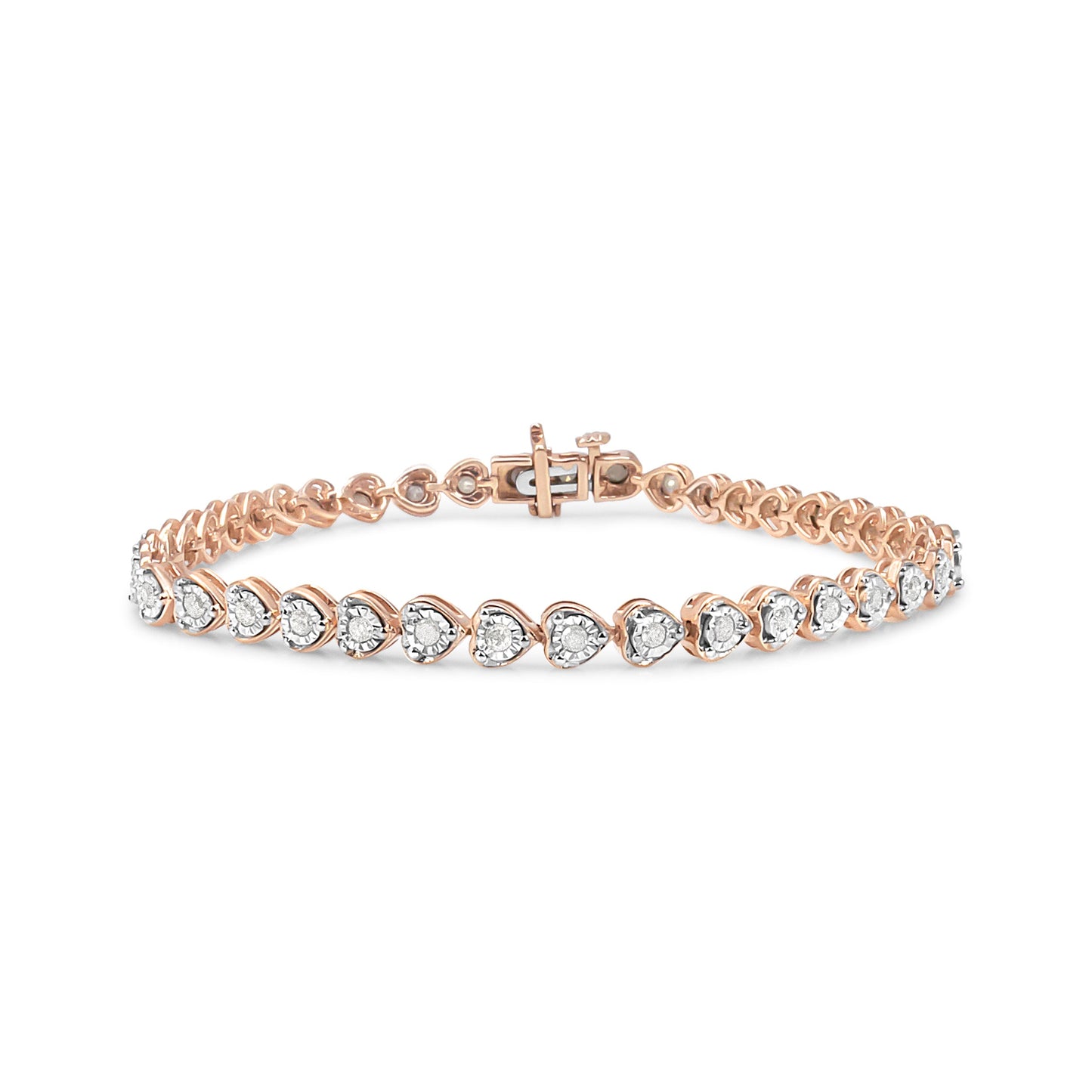 .925 Sterling Silver Heart-Link Diamond Tennis Bracelet
