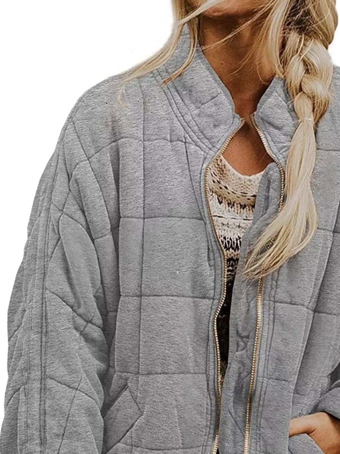 Plus Size Full Zip Quilted Bomber Jacket