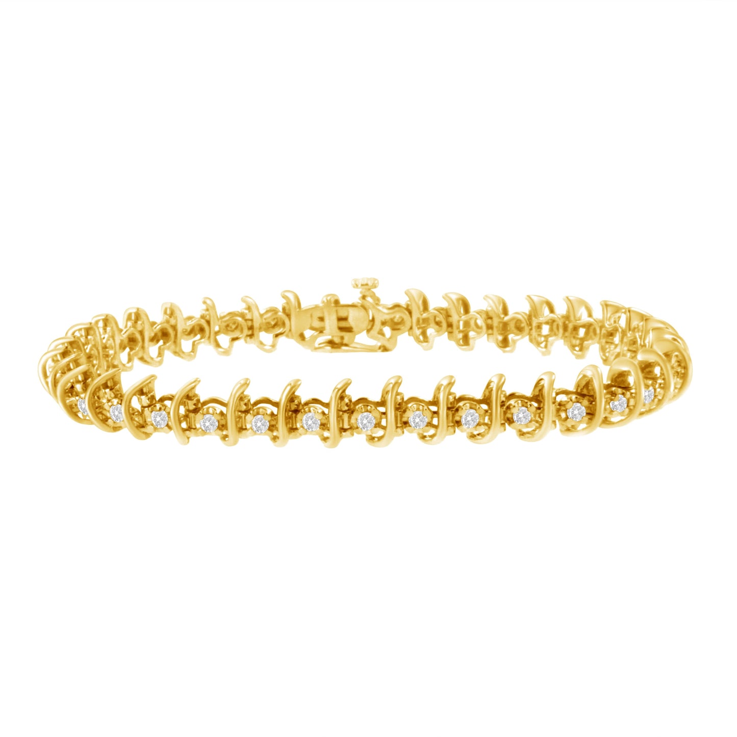 Bracelet en lien en argent sterling plaqué or jaune 10KT avec diamants - 7,5"