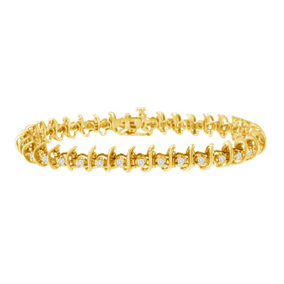 Bracelet en lien en argent sterling plaqué or jaune 10KT avec diamants - 7,5"