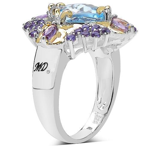 Anillo de plata esterlina con topacio azul y amatista de 5.66 quilates