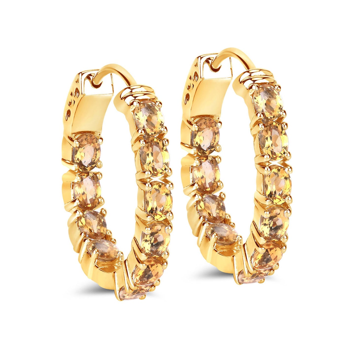 Boucles d'oreilles créoles en argent sterling .925 avec citrine véritable de 3,20 carats