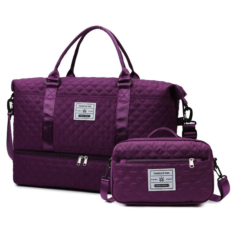 Large-Capacity Quilted Travel Duffel Bag with Embroidered Handle
