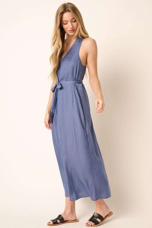 Robe maxi chic à dos croisé et ceinture pour femmes