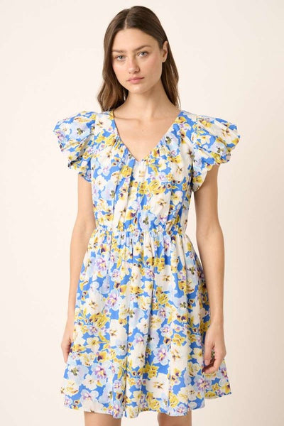 Robe Mini à Manches Courtes en V Floral Charmant pour Femmes
