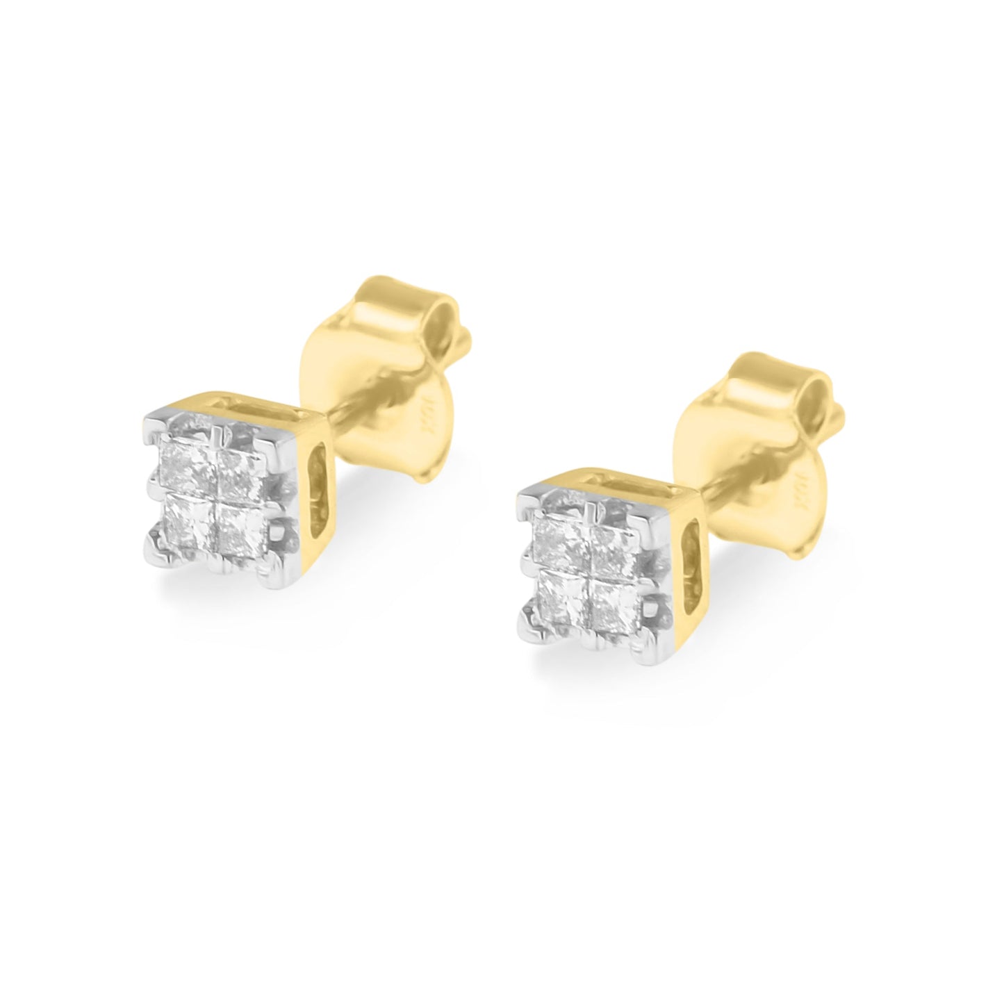 Pendientes de diamante cuadrado cuádruple de oro amarillo de 10k