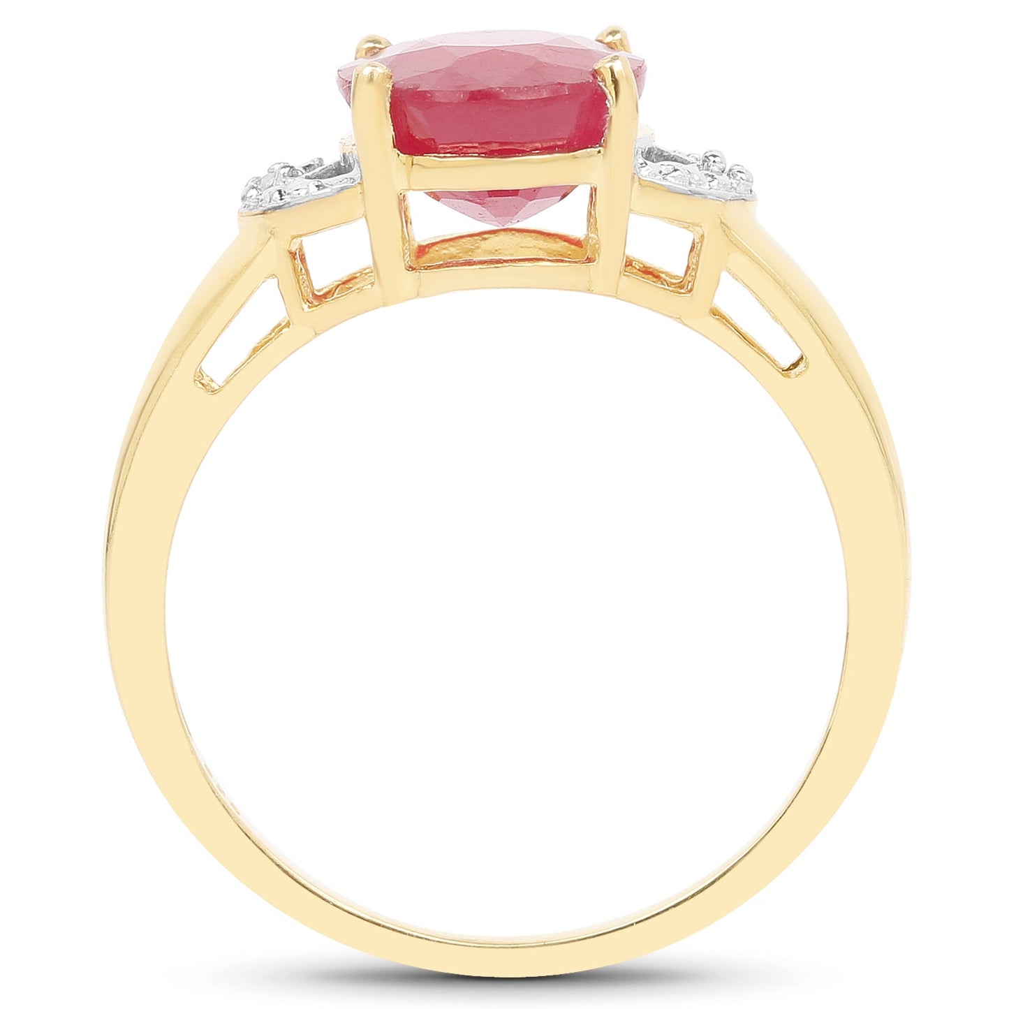Bague de fiançailles en or jaune 14K plaqué rubis et diamant