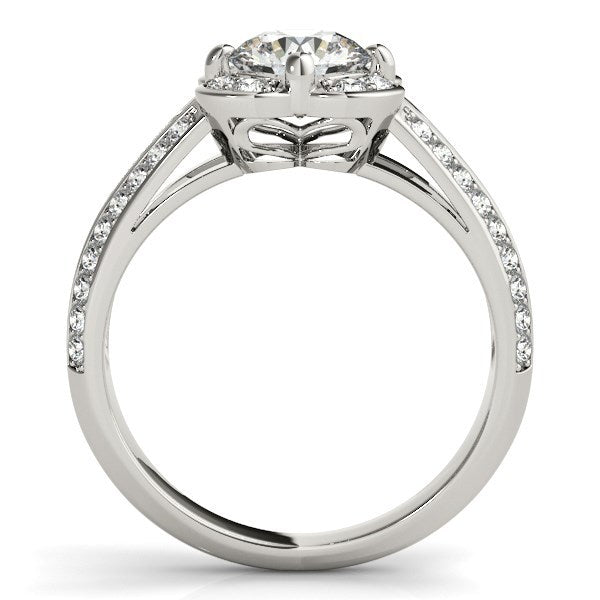 Round Diamond Floral Motif Engagement Ring in 14k White Gold