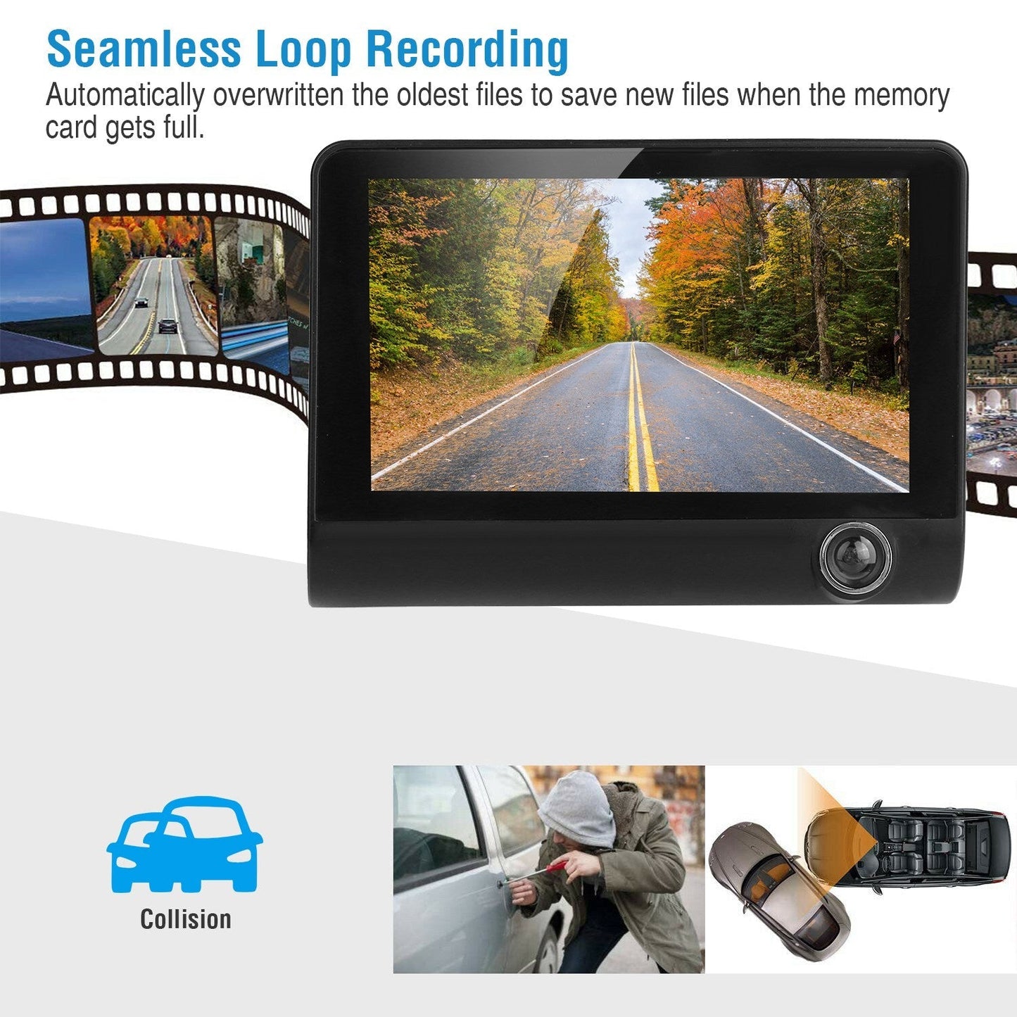 Gbruno 1296P Triple Lens Car DVR Dash Camera