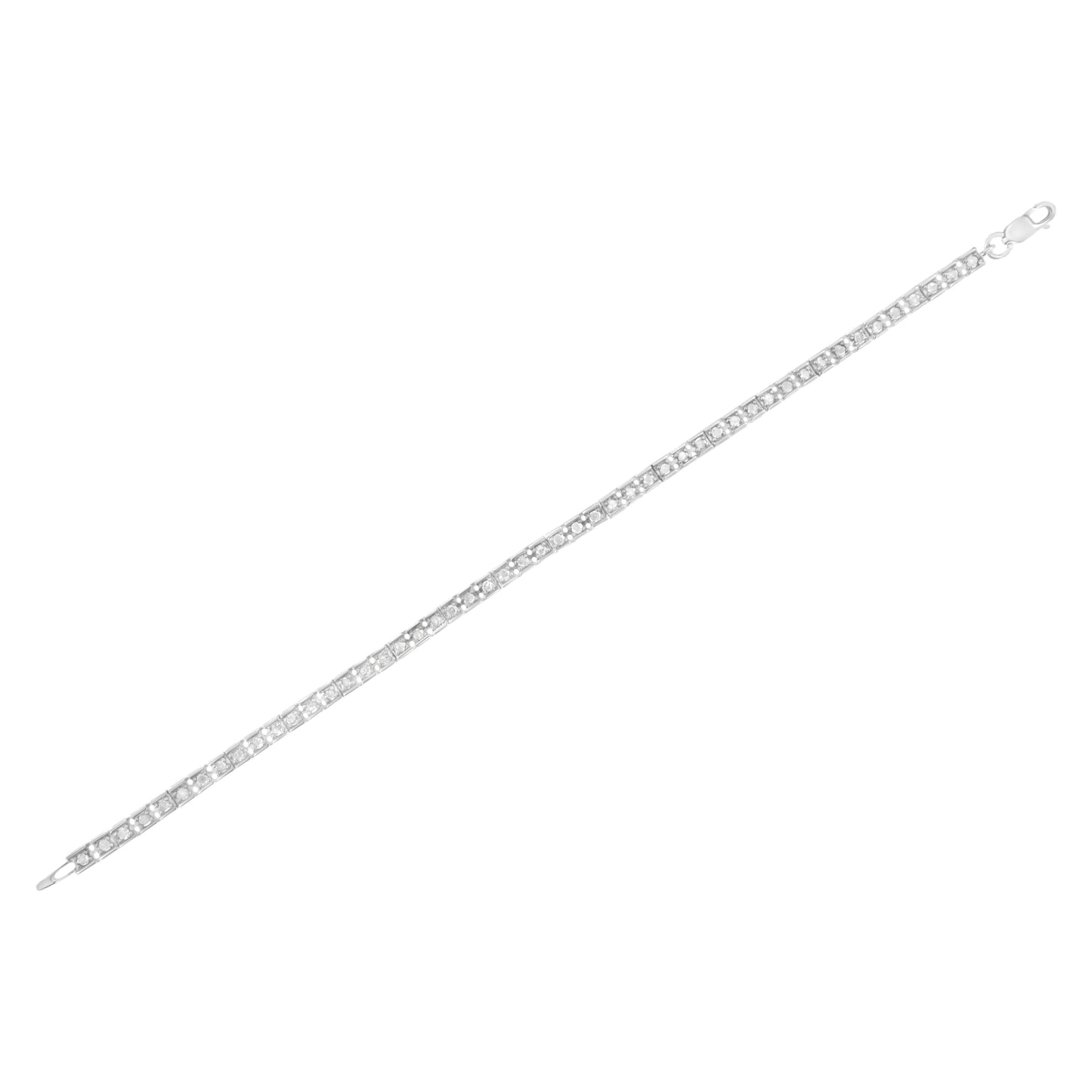 Pulsera de Tenis de Enlace Cuadrado con Diamantes de Plata Esterlina .925 1.0 Cttw