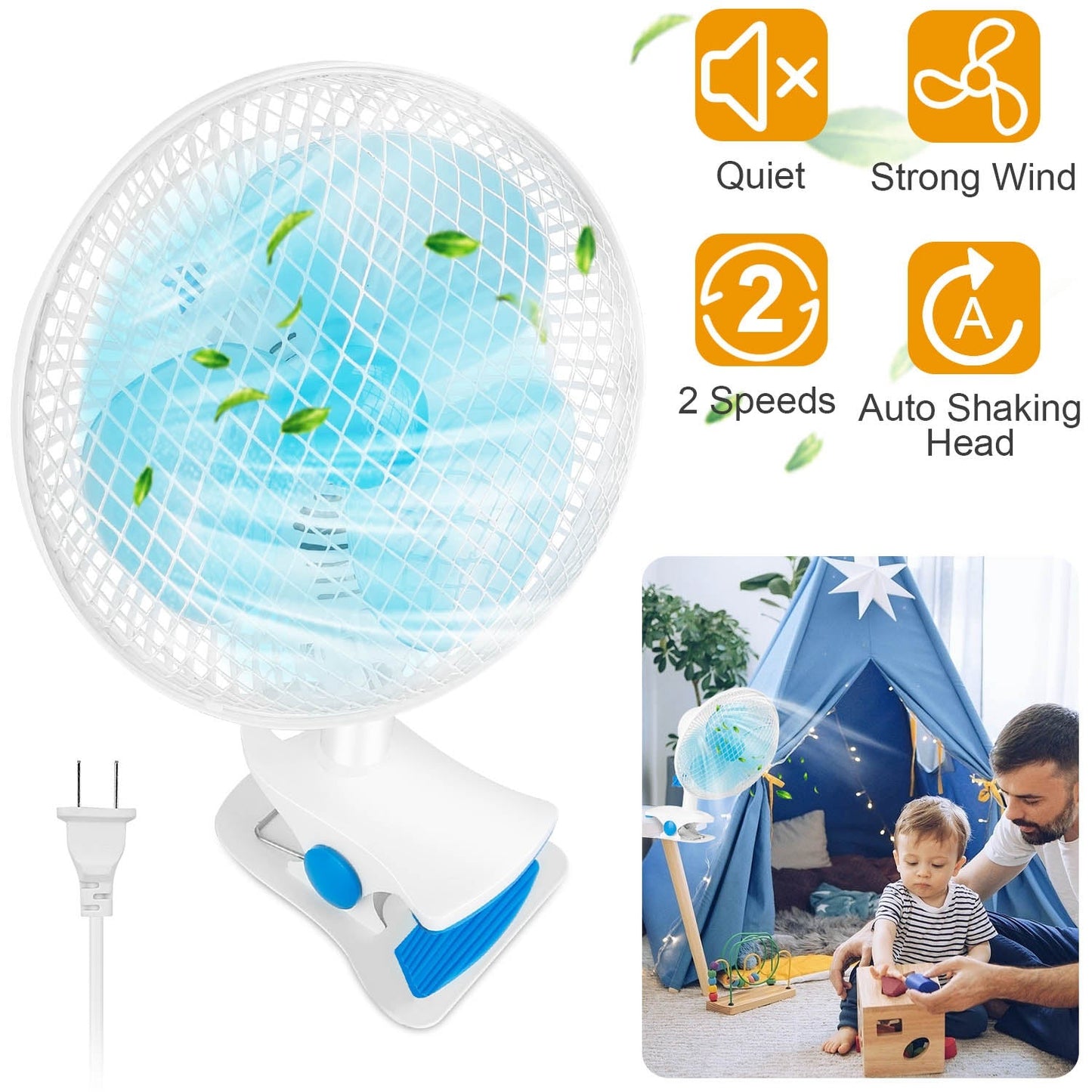 Gbruno Clip On Fan - 2 Speed Adjustable Personal Fan