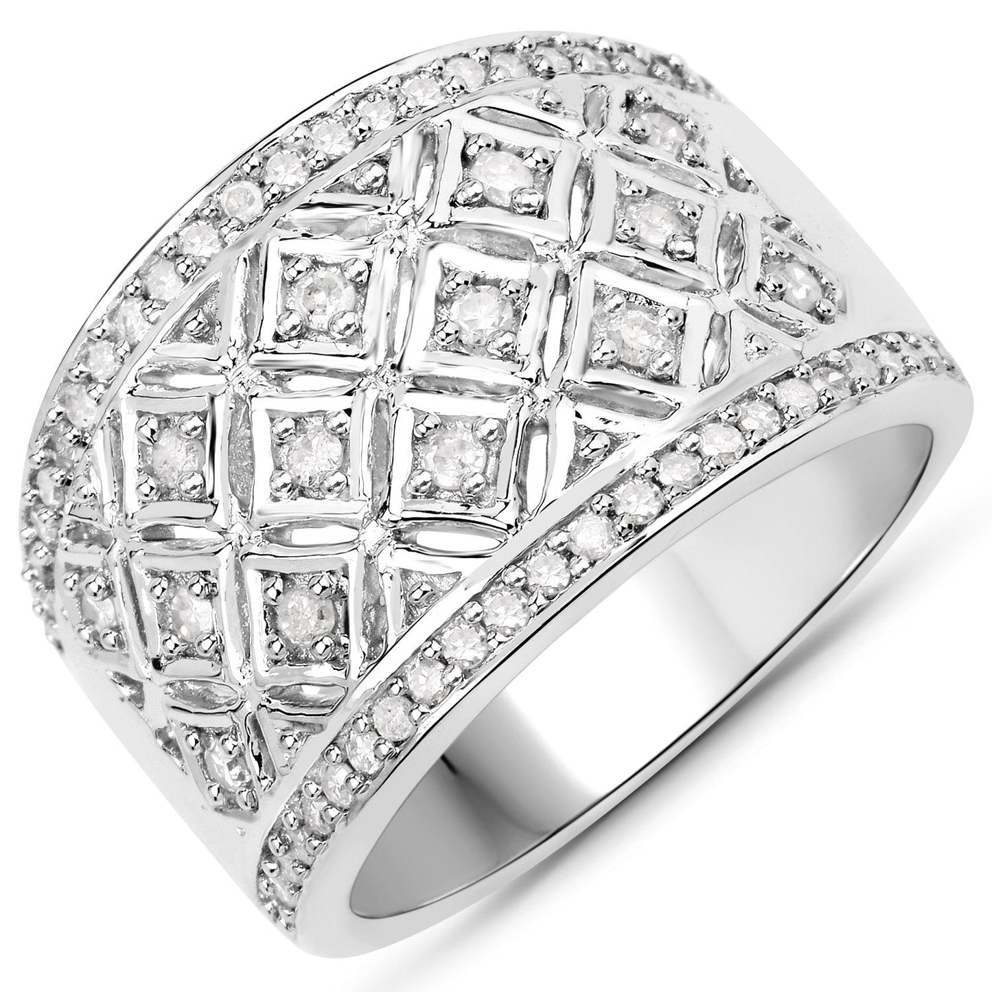 0.52 Carat Genuine White Diamond Sterling Silver Engagement Ring