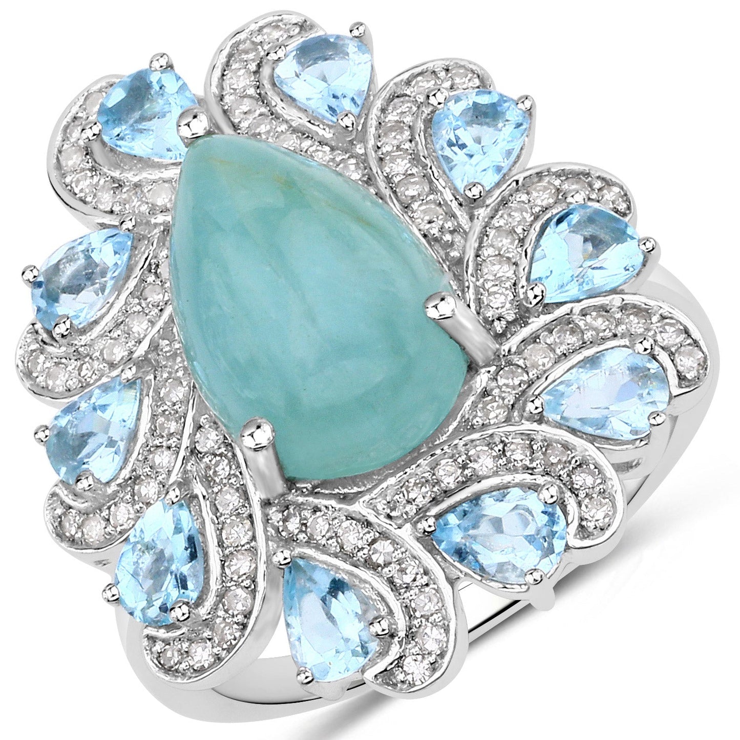 5.23 Carat Genuine Aquamarine & Diamond Sterling Silver Ring