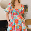 Robe Mini d'Été Imprimée Chic avec Manches Bouffantes