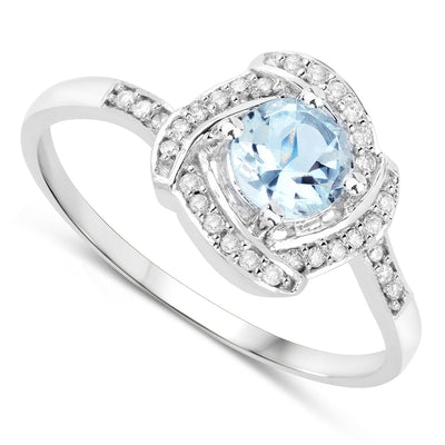 Anillo de Compromiso de 0.46 Quilates de Aguamarina y Diamante en Oro Blanco de 14K