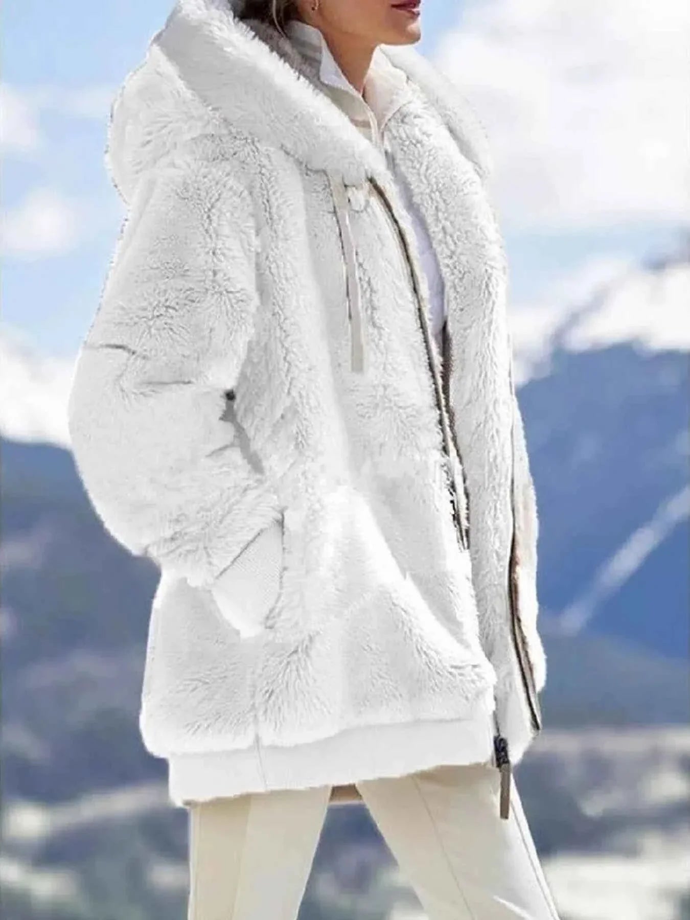 Cozy Fleece Zip-Up Hooded Jacket - Plus Size