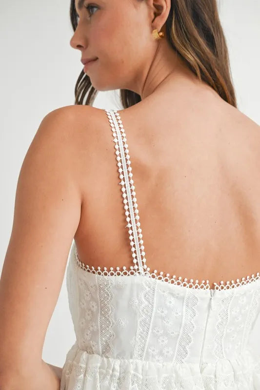 Eyelet Lace Babydoll Mini Cami Dress