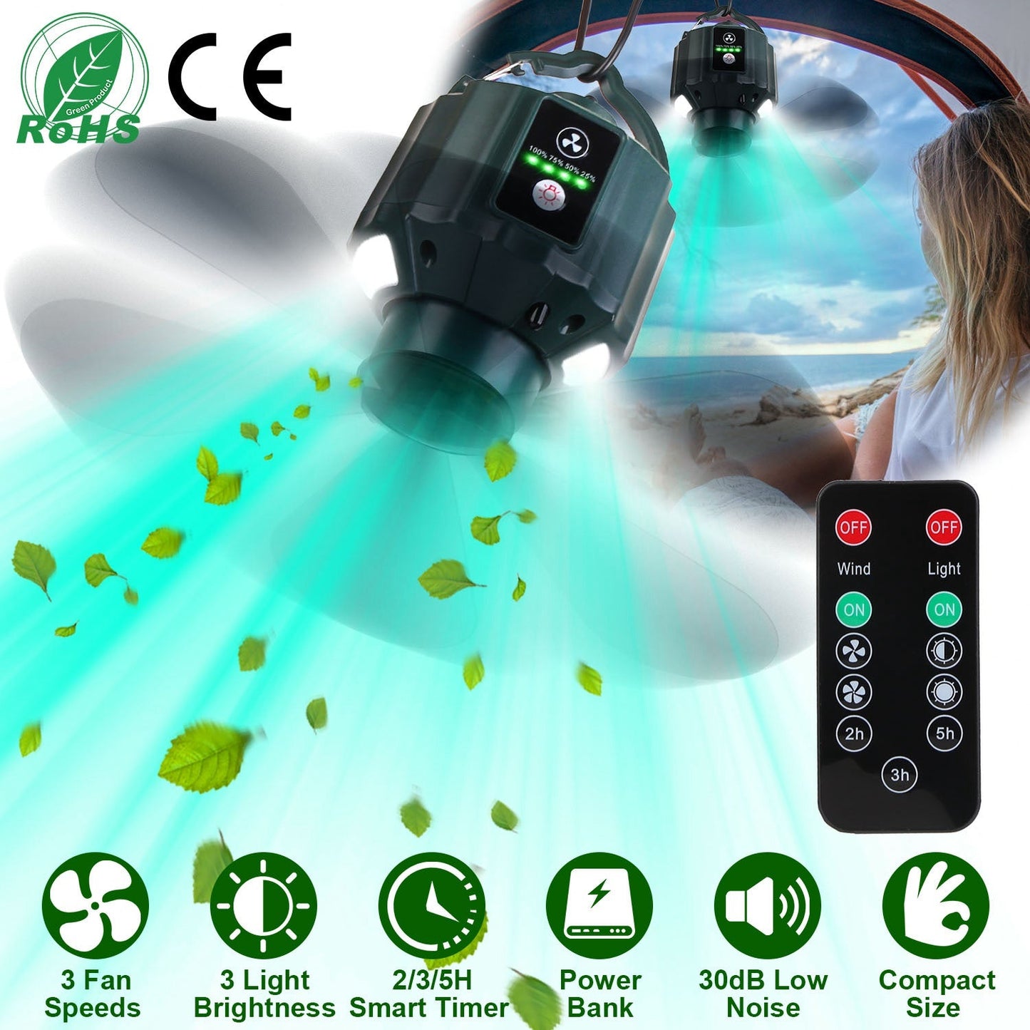 Ventilateur de plafond portable GBruno pour camping