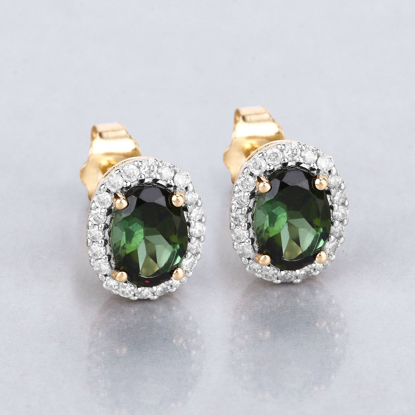 1.92 Carat Green Tourmaline & Diamond 14K Yellow Gold Earrings
