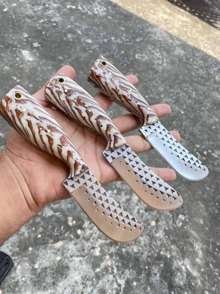 Artisan Crafted Skinner Knife with Premium Rasp Tool Steel Blade and Unique Epoxy Pine-Cone Handle - Korvel