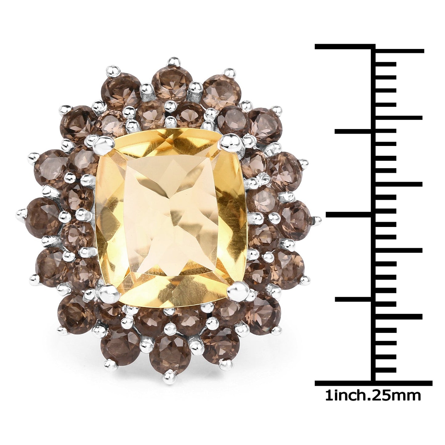 8.95 Carat Citrine & Smoky Quartz Sterling Silver Ring