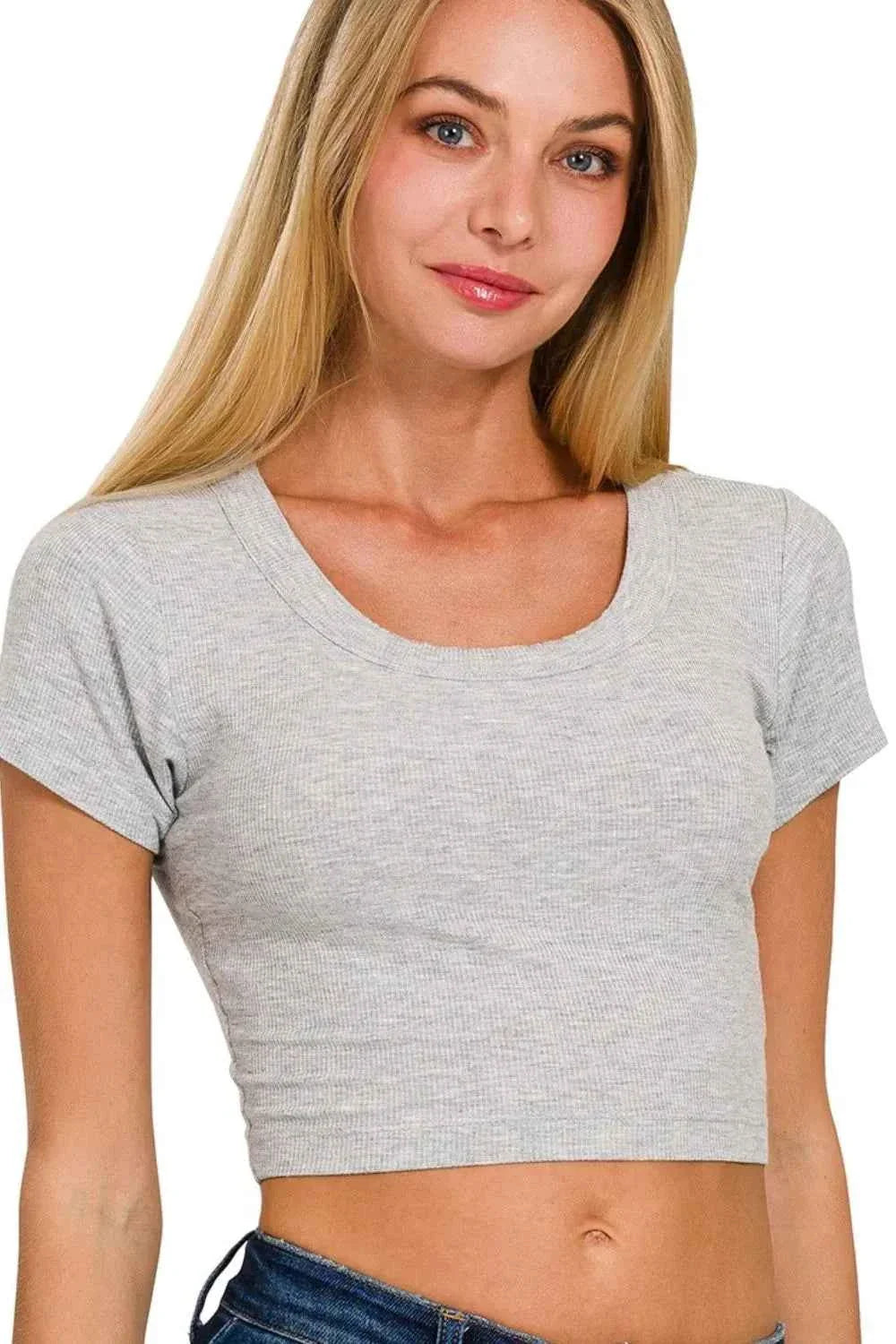 Zenana Ribbed Scoop Neck Crop Top