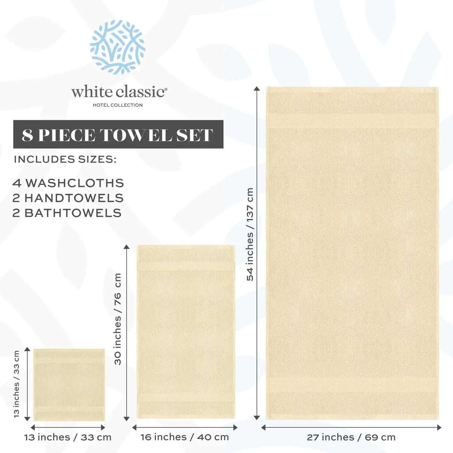 Juego de Toallas de Baño Beige de Lujo - 8 Piezas de Algodón Peinado