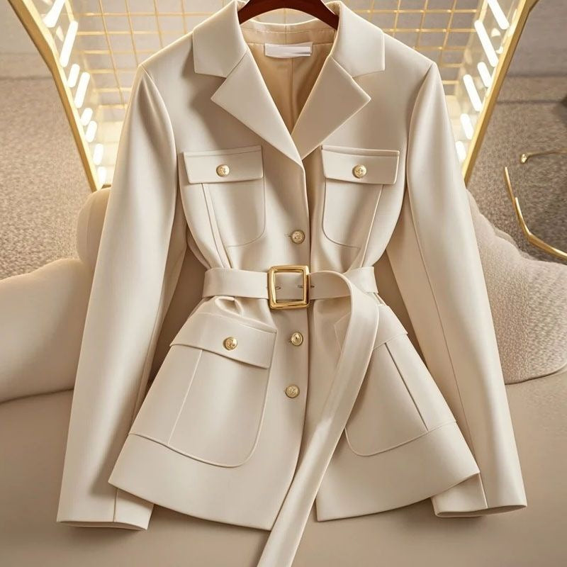 Women's Solid-Color Loose Cropped Waist-Cinching Coat