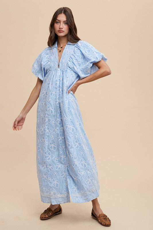 Vestido de Verano con Detalle de Smock Floral y Mangas Abullonadas