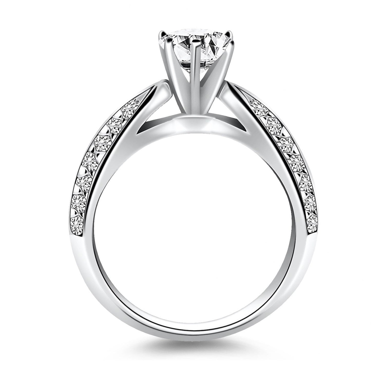 Bague de fiançailles en diamant pavé à double rang en or blanc 14 carats