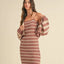 Ensemble de Cardigan Court Rayé et Robe Bodycon