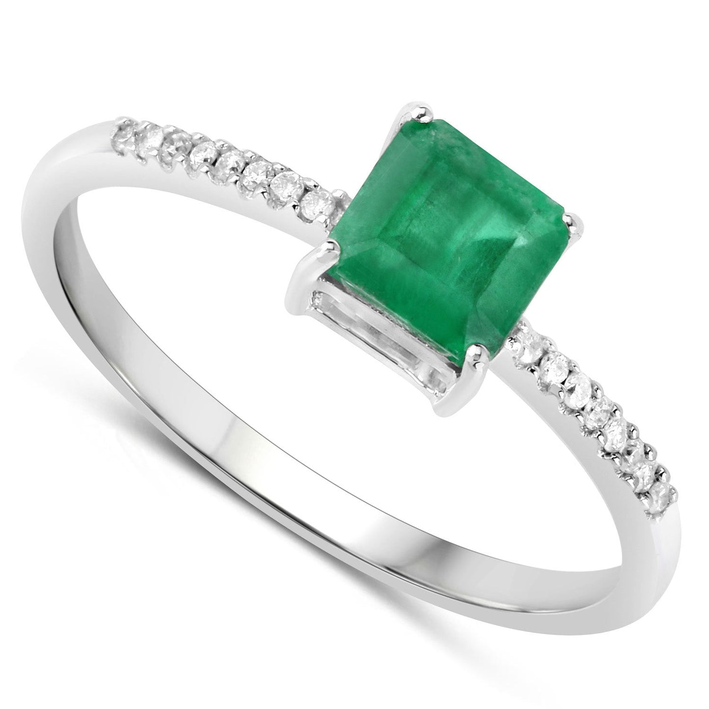 Bague de fiançailles en or blanc 14K avec émeraude zambienne de 0,64 carat et diamants