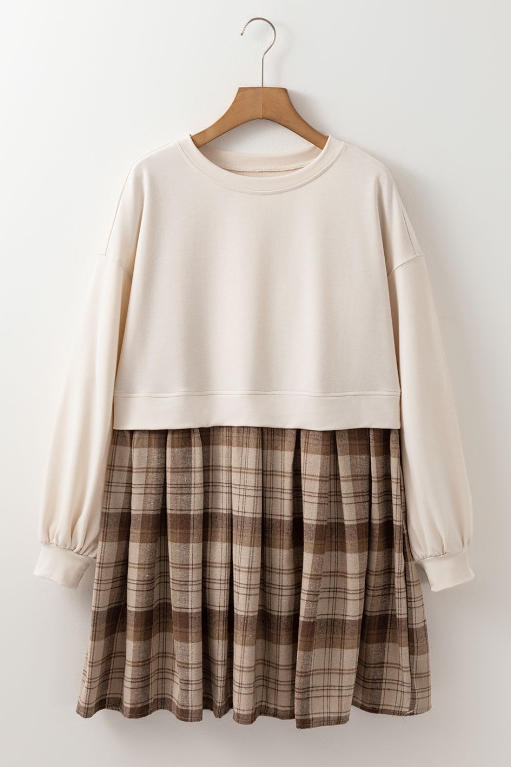Vintage Plaid Round Neck Long Sleeve Mini Dress Cozy & Stylish Dress Retro Design Dress For Party - Korvel