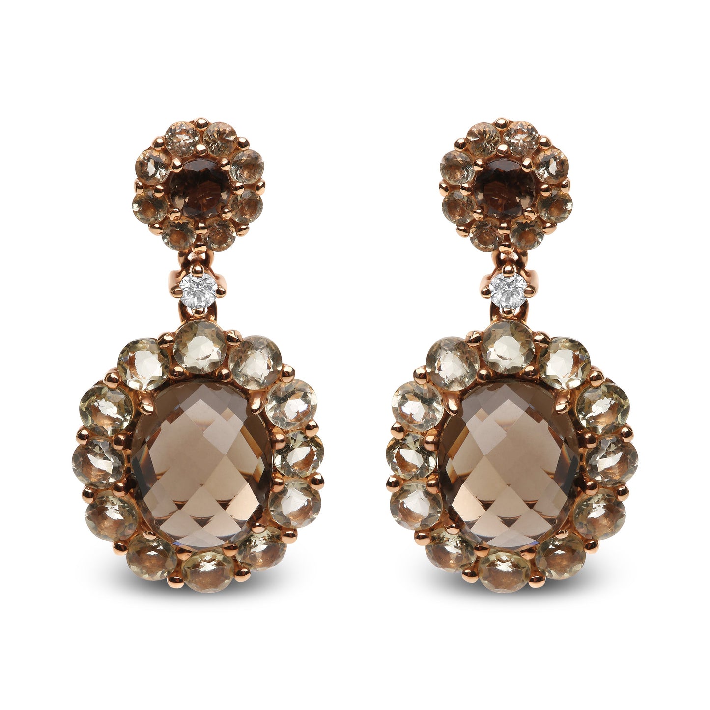 Boucles d'oreilles pendantes en quartz fumé et accents en diamant en or rose 18K