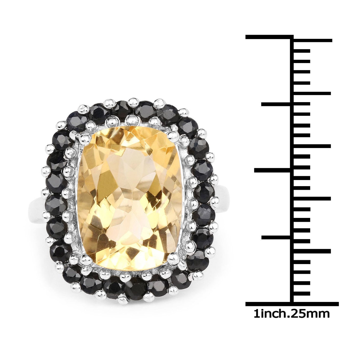 Anillo de Plata Esterlina con Citrino y Espinela Negra de 7.46 Quilates