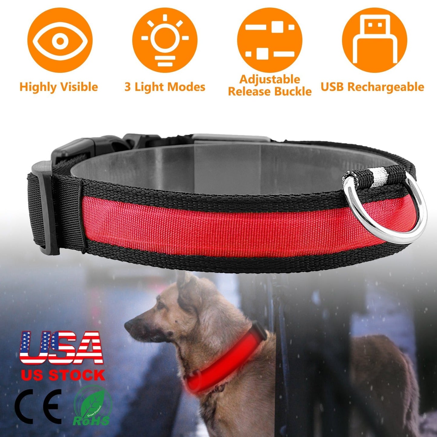Collar LED para Perros GBruno USB - Visibilidad Nocturna Mejorada