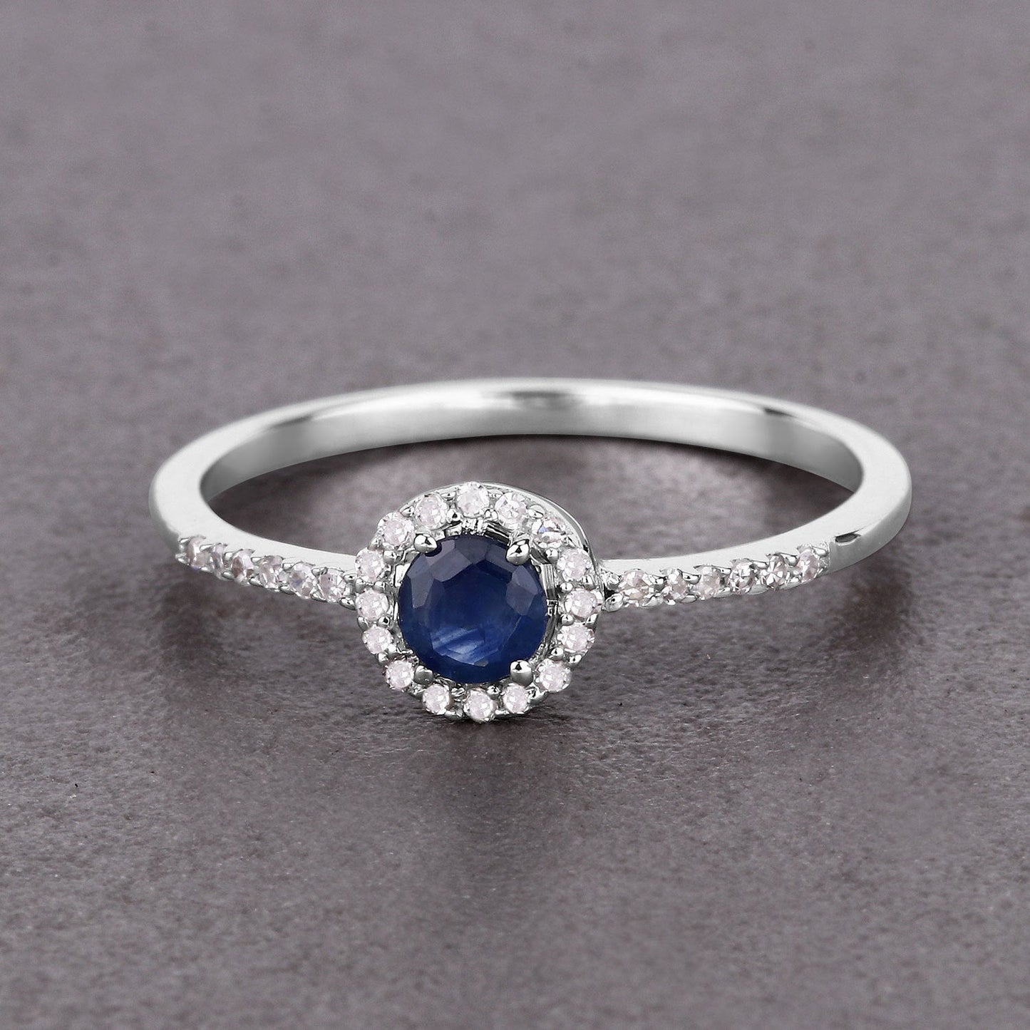 0.38 Carat Blue Sapphire and Diamond 14K White Gold Engagement Ring