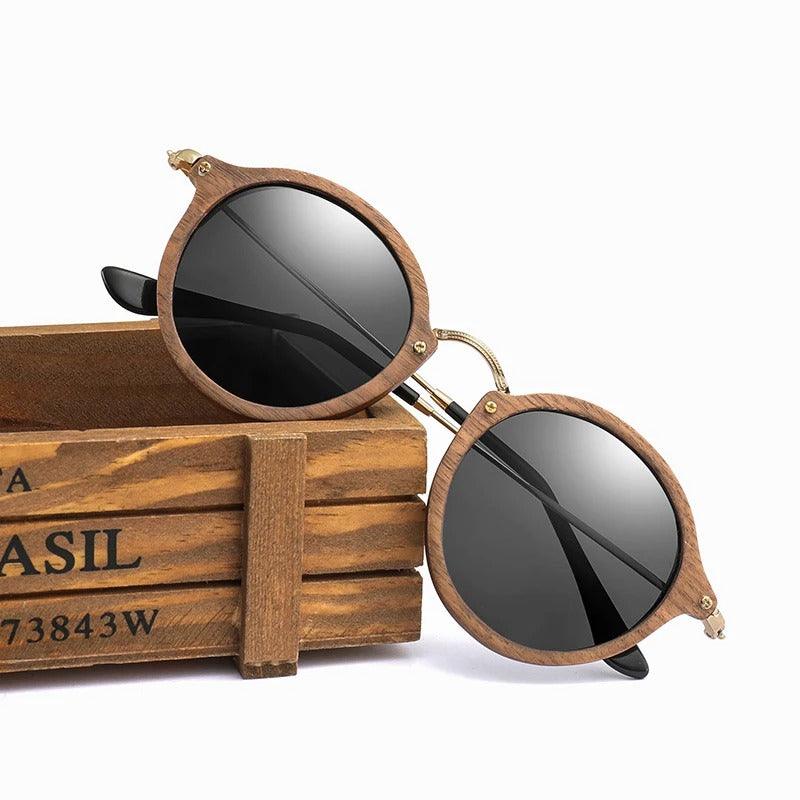 Modern Ultralight Polarized Sunglasses with Wooden Round Frame
