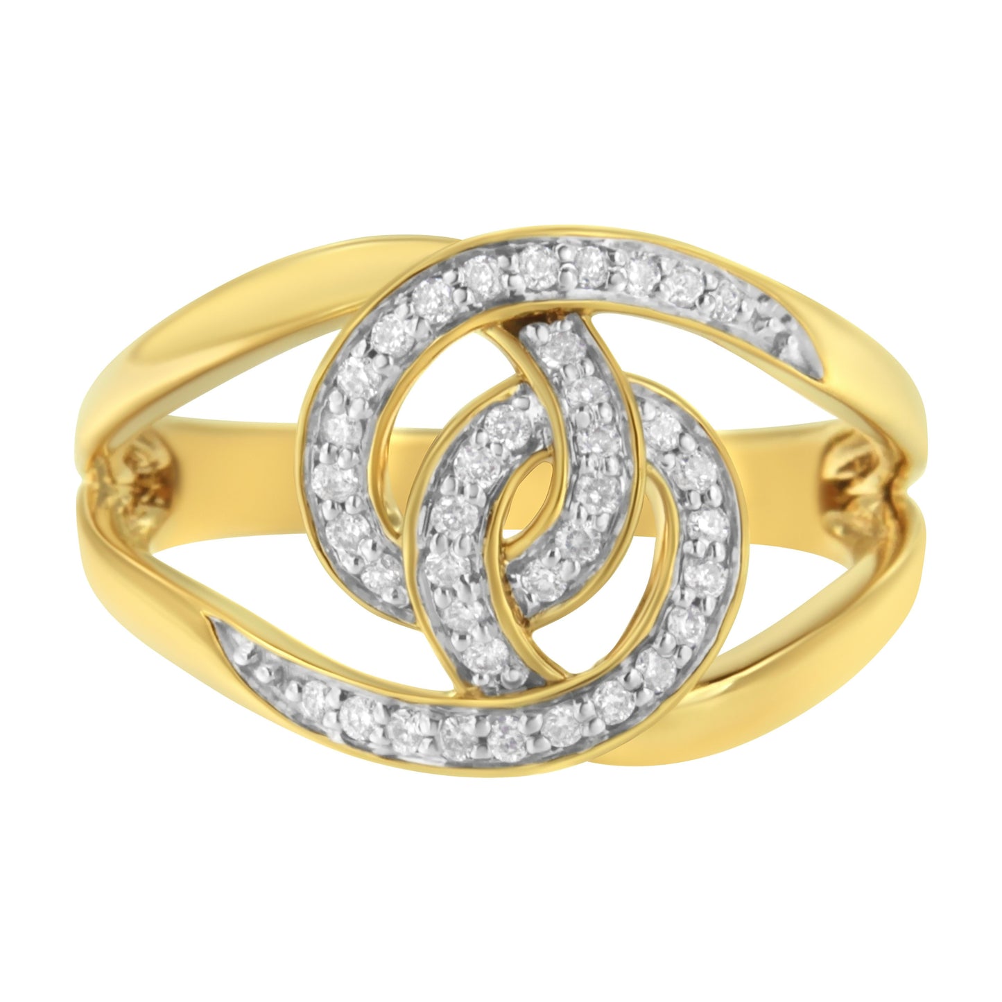 14K Yellow Gold Plated Sterling Silver Interlocking Loop Diamond Ring - Size 7