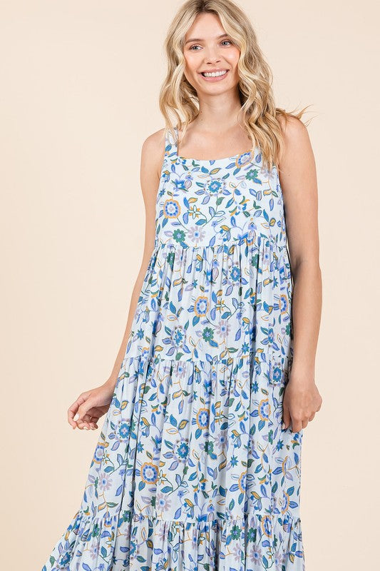 Robe Maxi Sans Manches à Imprimé Floral Élegante