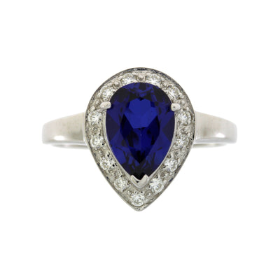 Created Sapphire Moissanite Ring in Sterling Silver
