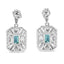 Boucles d'oreilles en argent sterling .925 avec topaze bleue en forme d'émeraude et accents de diama